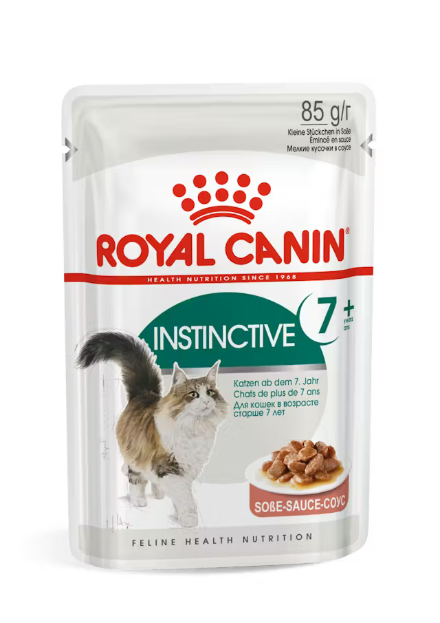 Instinctive 7+ drėgnas pašaras katėms Royal Canin (ploni griežinėliai padaže)