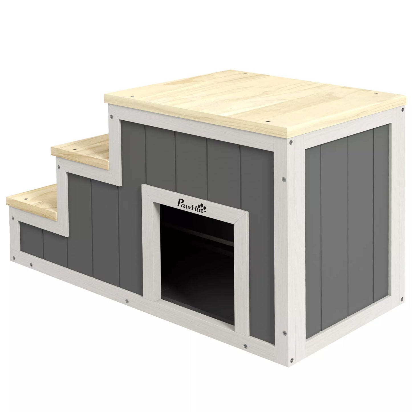 Laipsniai augintiniams, 3 pakopos, pušies mediena, 79 cm x 38,5 cm x 45 cm, natūralios spalvos + balta