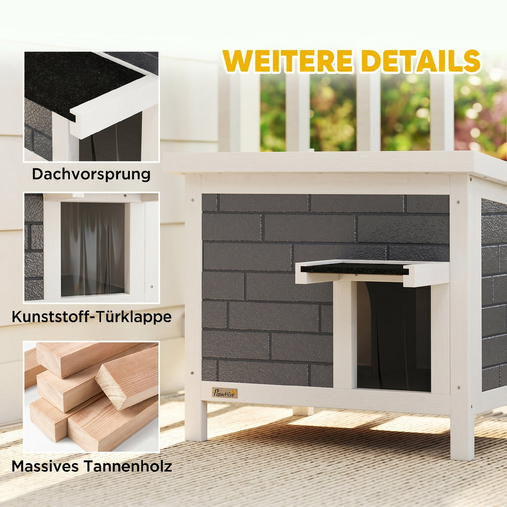 Lauko namelis katėms 61x51x53,5 cm, apšiltintas, su atidaromu stogu ir durelėmis, iki 5 kg, pilkas