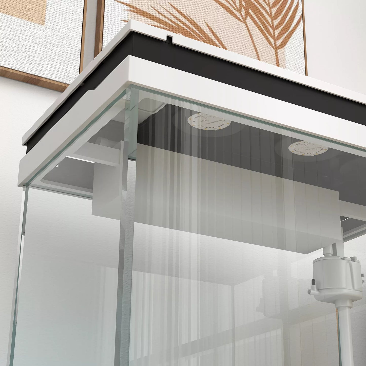 41 litrų stiklinis akvariumas su filtravimo sistema, LED apšvietimu, vandens siurbliu, įvairioms žuvų rūšims, baltas