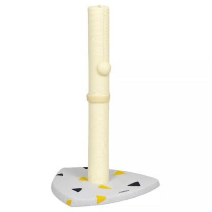 Kačių draskyklė su žaidimų kamuoliuku, kompaktiško dydžio, tvirtos džiuto virvės, šviesiai pilkos+smėlio spalvos, 35 x 35 x 62 cm