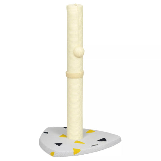 Kačių draskyklė su žaidimų kamuoliuku, kompaktiško dydžio, tvirtos džiuto virvės, šviesiai pilkos+smėlio spalvos, 35 x 35 x 62 cm