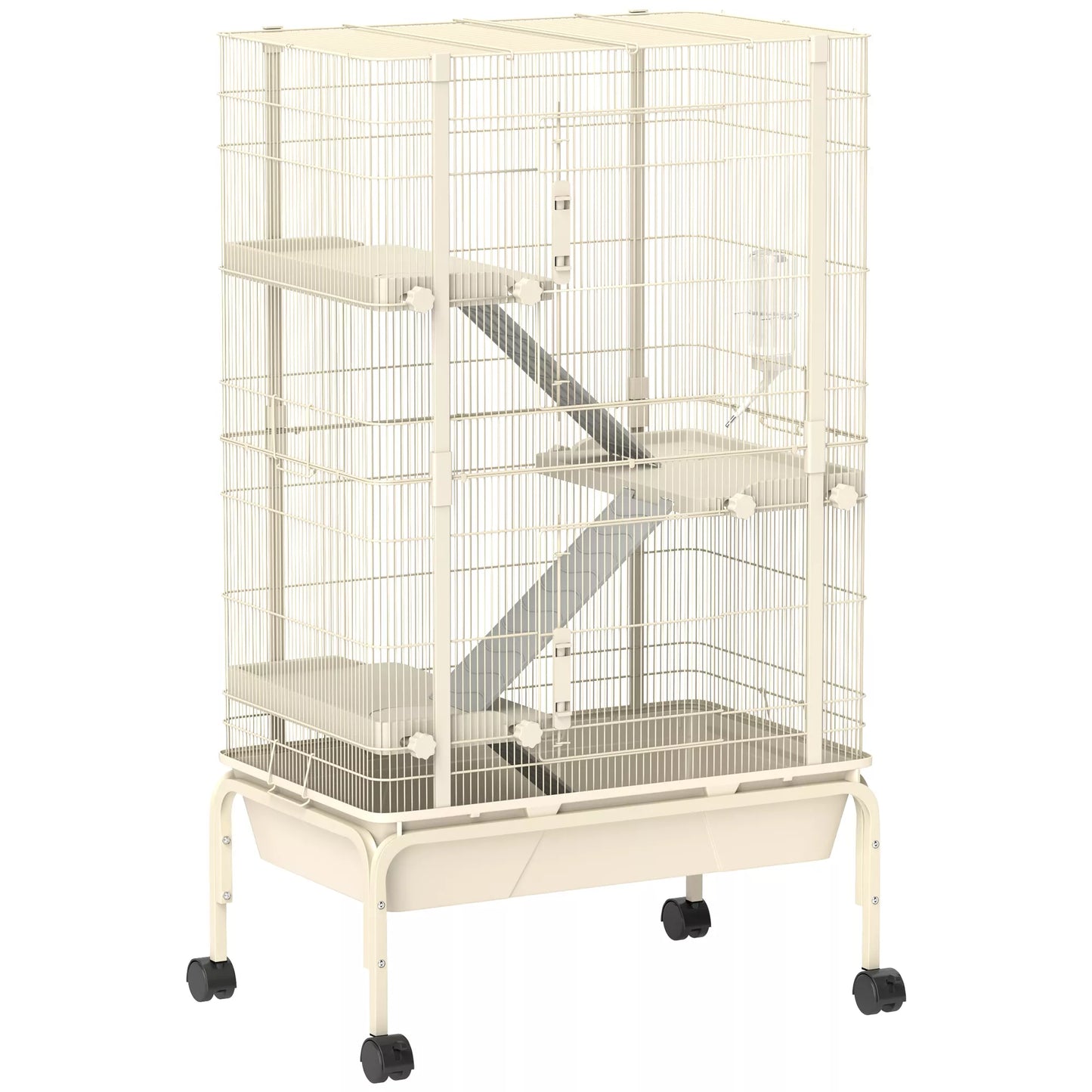 Mažų gyvūnų narvas, naminių gyvūnų narvas su 4 lygiais, pašaro dubuo, vandens butelis, 88 x 48 x 150,5 cm, smėlio spalvos