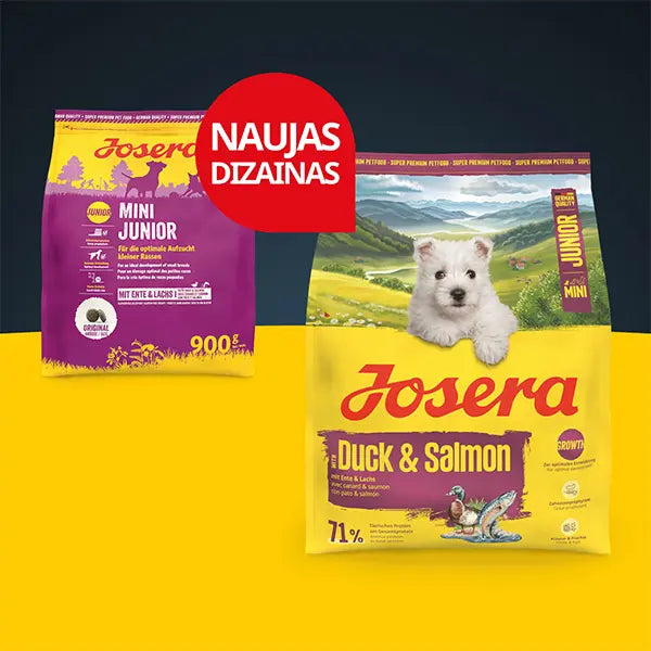Josera MiniJunior Duck + Salmon sausas pašaras mažų veislių jauniems šunims su antiena ir lašiša, 10 kg nauja pakuotės išvaizda