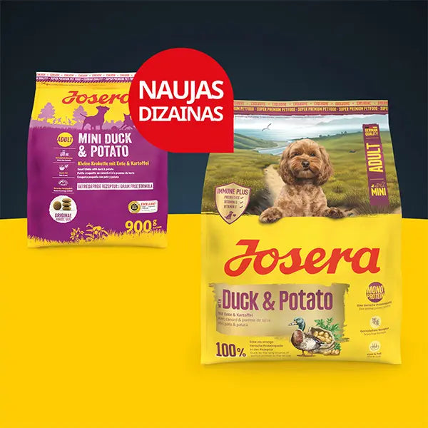 Josera Mini Duck+Potato sausas pašaras mažų veislių šunims su antiena, 3 kg naujas pakuotės dizainas