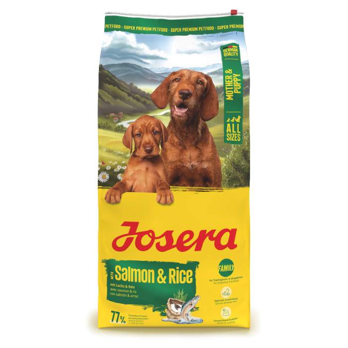 Josera Mother and Puppy sausas pašaras šunims vaikingoms kalėms ir šuniukams su lašiša ir ryžiais, 12,5 kg
