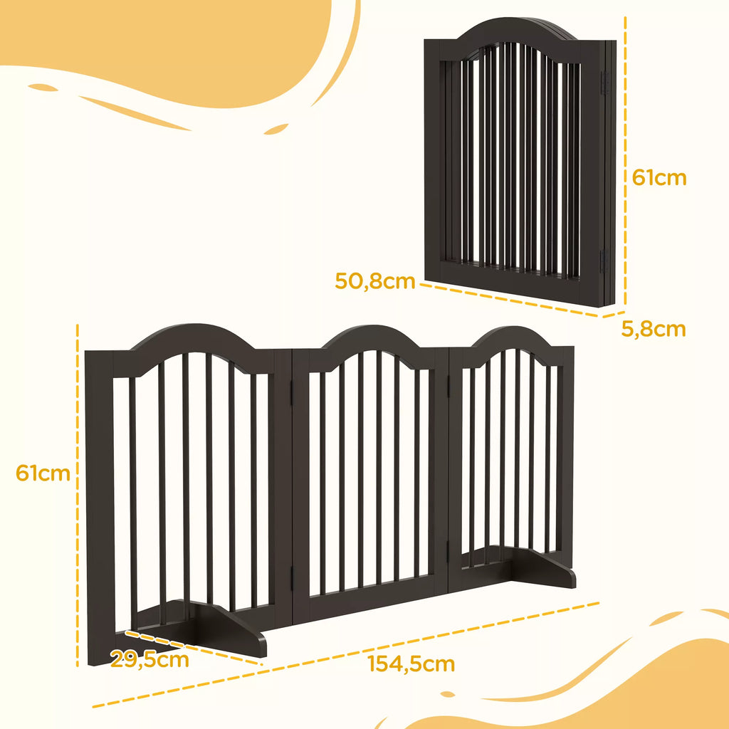 Apsauginis barjeras šunims, 3 skydai, sulankstomas, vientisa mediena ir MDF, 154,5 x 29,5 x 61 cm, spalva kava