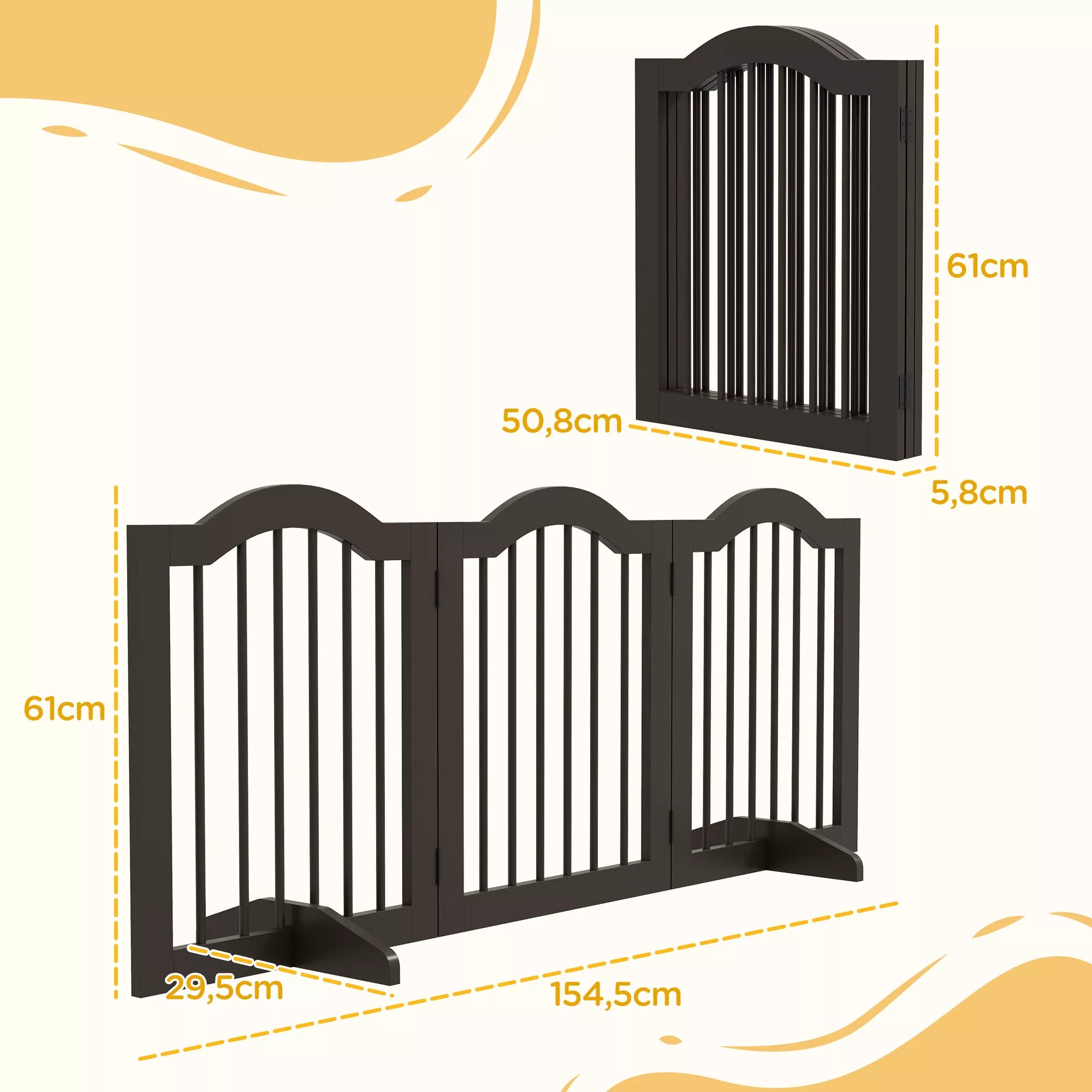 Apsauginis barjeras šunims, 3 skydai, sulankstomas, vientisa mediena ir MDF, 154,5 x 29,5 x 61 cm, spalva kava