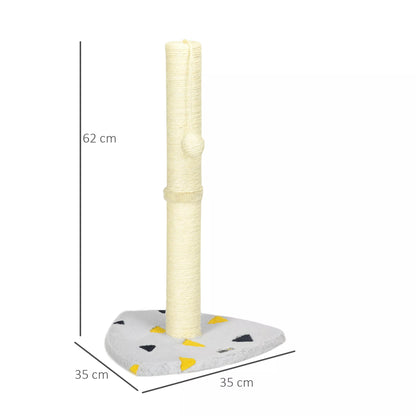 Kačių draskyklė su žaidimų kamuoliuku, kompaktiško dydžio, tvirtos džiuto virvės, šviesiai pilkos+smėlio spalvos, 35 x 35 x 62 cm