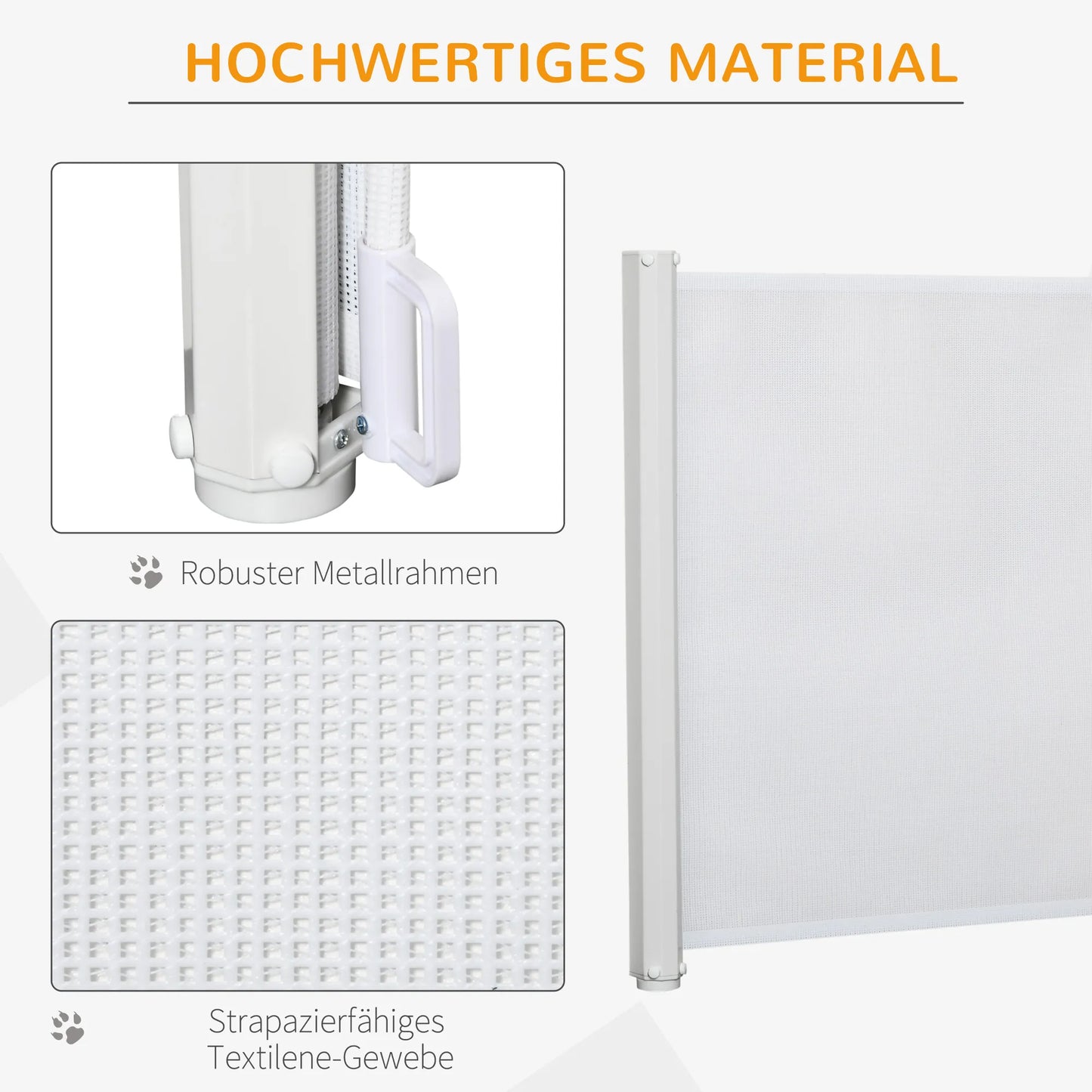 Apsauginiai varteliai laiptams 115 cm šunims, apsauginiai varteliai durims, apsauginė sienelė, ištraukiamas apsauginis roletai laiptams, susukamas roletai, plastikas, baltas