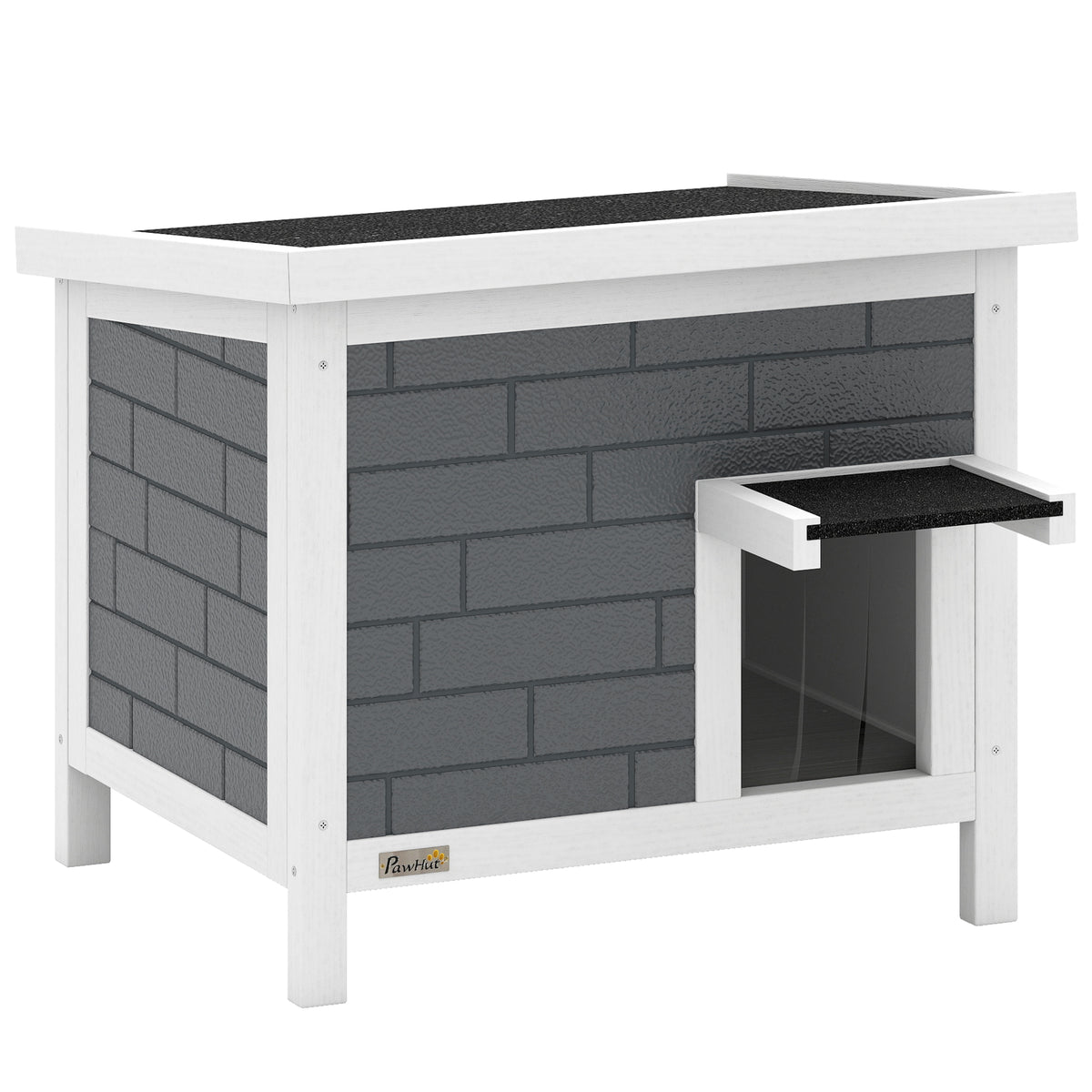 Lauko namelis katėms 61x51x53,5 cm, apšiltintas, su atidaromu stogu ir durelėmis, iki 5 kg, pilkas