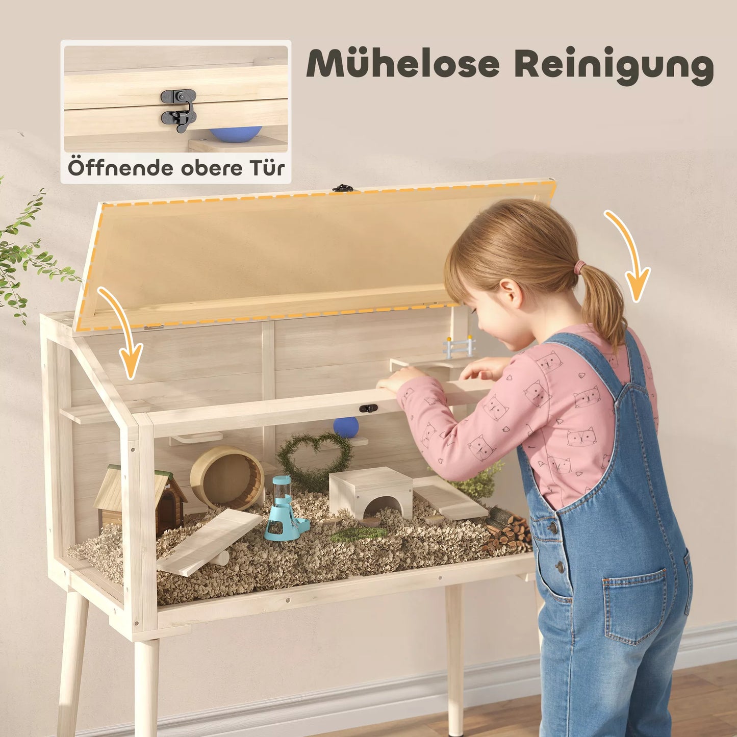 Hamsterio narvas, nykštukinių hamsterių aptvaras, smulkių gyvūnų narvas su priedais, vandens butelis, 110 x 52 x 101 cm, mediena, plastikas