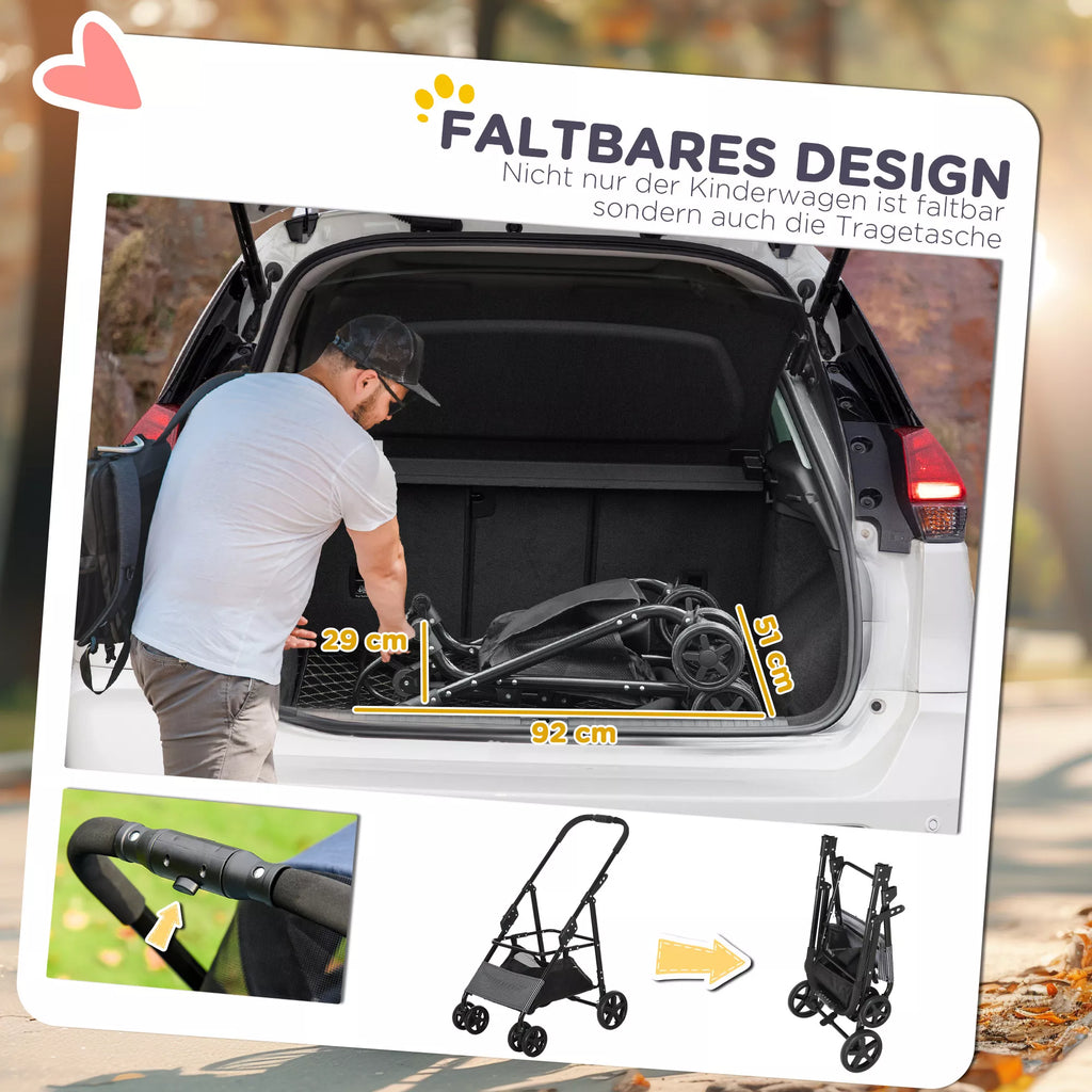 2-vienā suņu ratiņi, noņemams transportēšanas grozs, salokāms metāla rāmis, 77,5 x 51 x 99,5 cm, tumši zils+melns