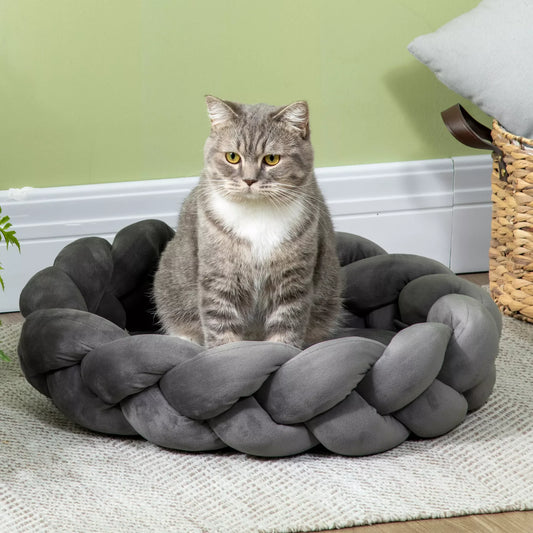 Pet bed with cushion, cat bed, dog bed, washable, 55 cm x 55 cm x 14 cm, Grey