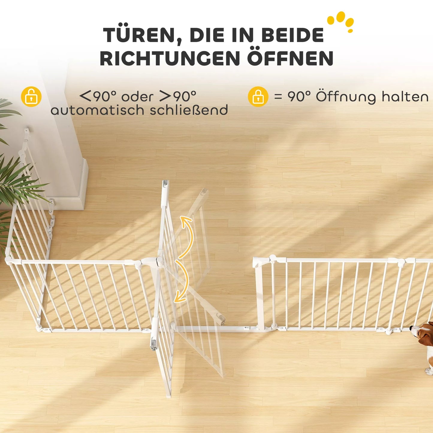 Naminių gyvūnėlių tvora, 6 panelių barjeras su durelėmis, sulankstomas, mažiem ir vidutinio dydžio šunims, plastikas, anglinis plienas, baltas