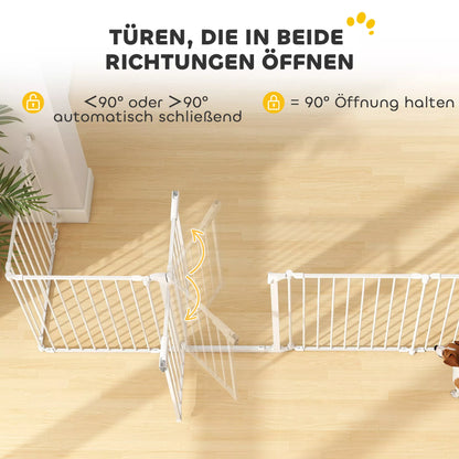 Naminių gyvūnėlių tvora, 6 panelių barjeras su durelėmis, sulankstomas, mažiem ir vidutinio dydžio šunims, plastikas, anglinis plienas, baltas