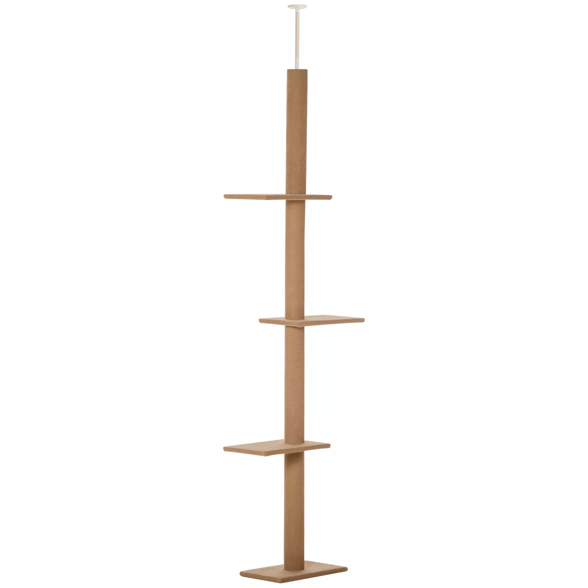 Lubinis kačių draskymo medis, 228-260 cm, aukščio reguliuojamas kačių laipynės medis su 3 lygiais, kačių draskyklė, žaidimų medis nuo grindų iki lubų, šviesiai rudas