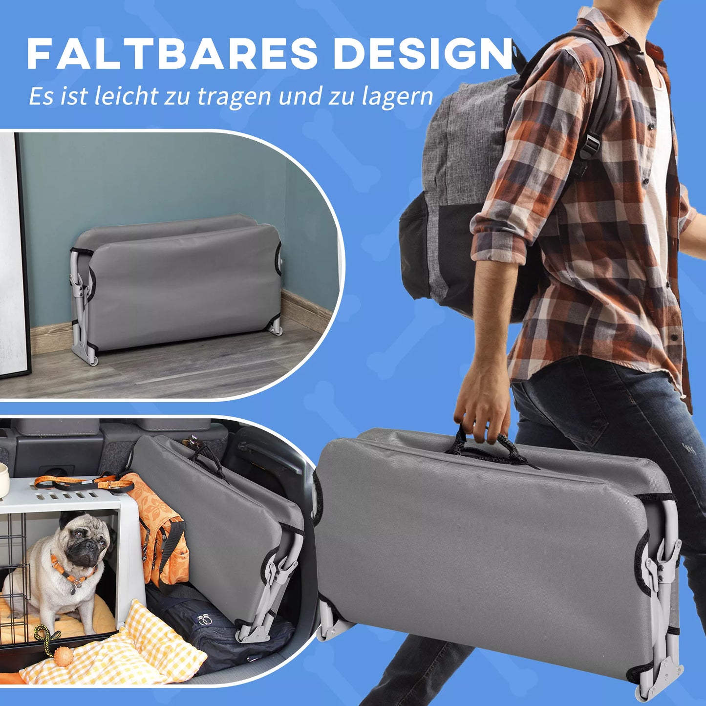 Šunų guolis, sulankstomas, tvirtas ir patogus, iki 10kg, 71x58x20cm, pilkos spalvos