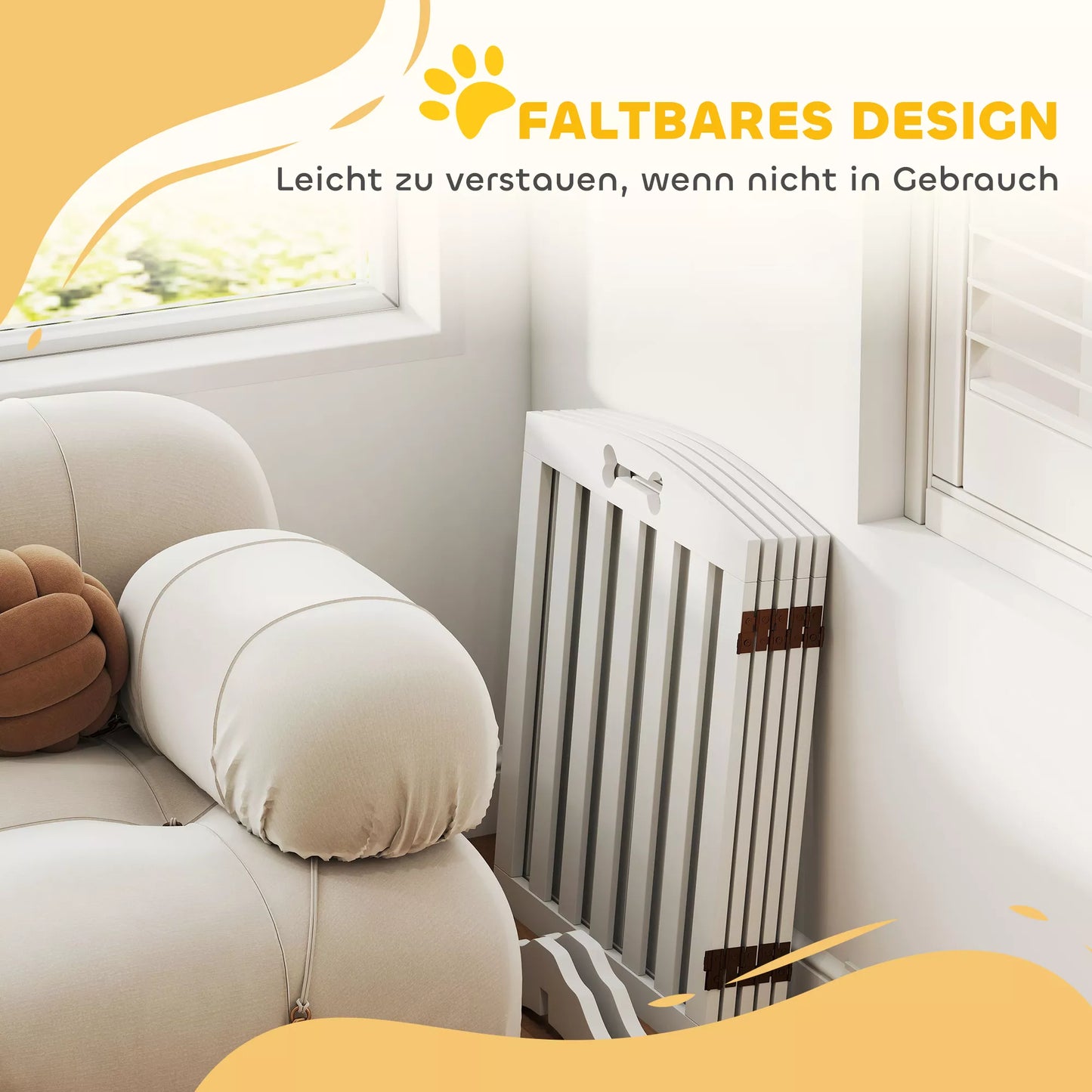 Laisvai stovinti šunų grotelė su atraminėmis kojomis, skirta durų rėmams, koridoriui, laiptams, 258 x 30 x 61 cm, balta