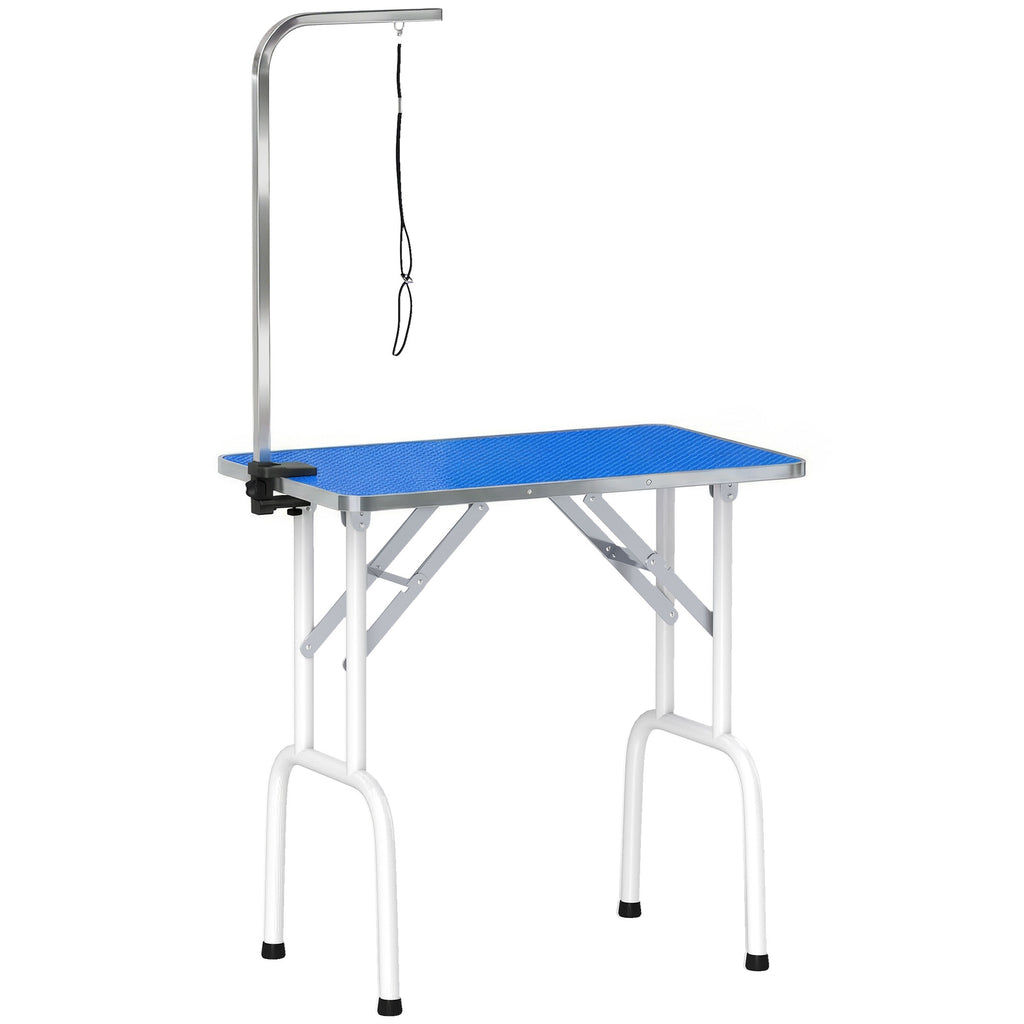 Kirpimo stalas šunims 81x48,5x80 cm, sulankstomas, su reguliuojamu laikikliu ir kilpa, iki 20 kg, mėlynas