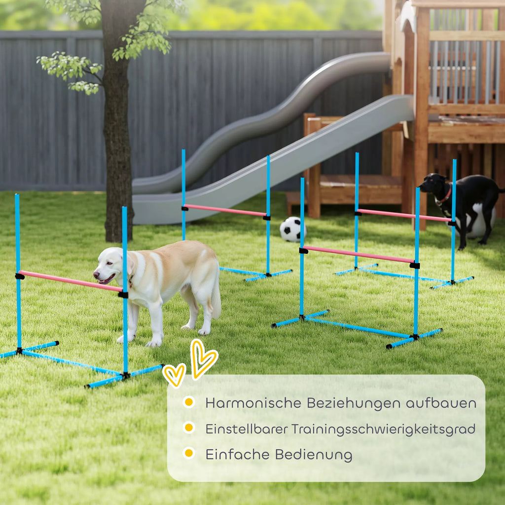 Agility rinkinys šunims 4 dalių aukščio reguliuojama agility įranga su 4 kliūtimis Nešimo krepšys 99 x 65 x 94 cm Šviesiai mėlyna