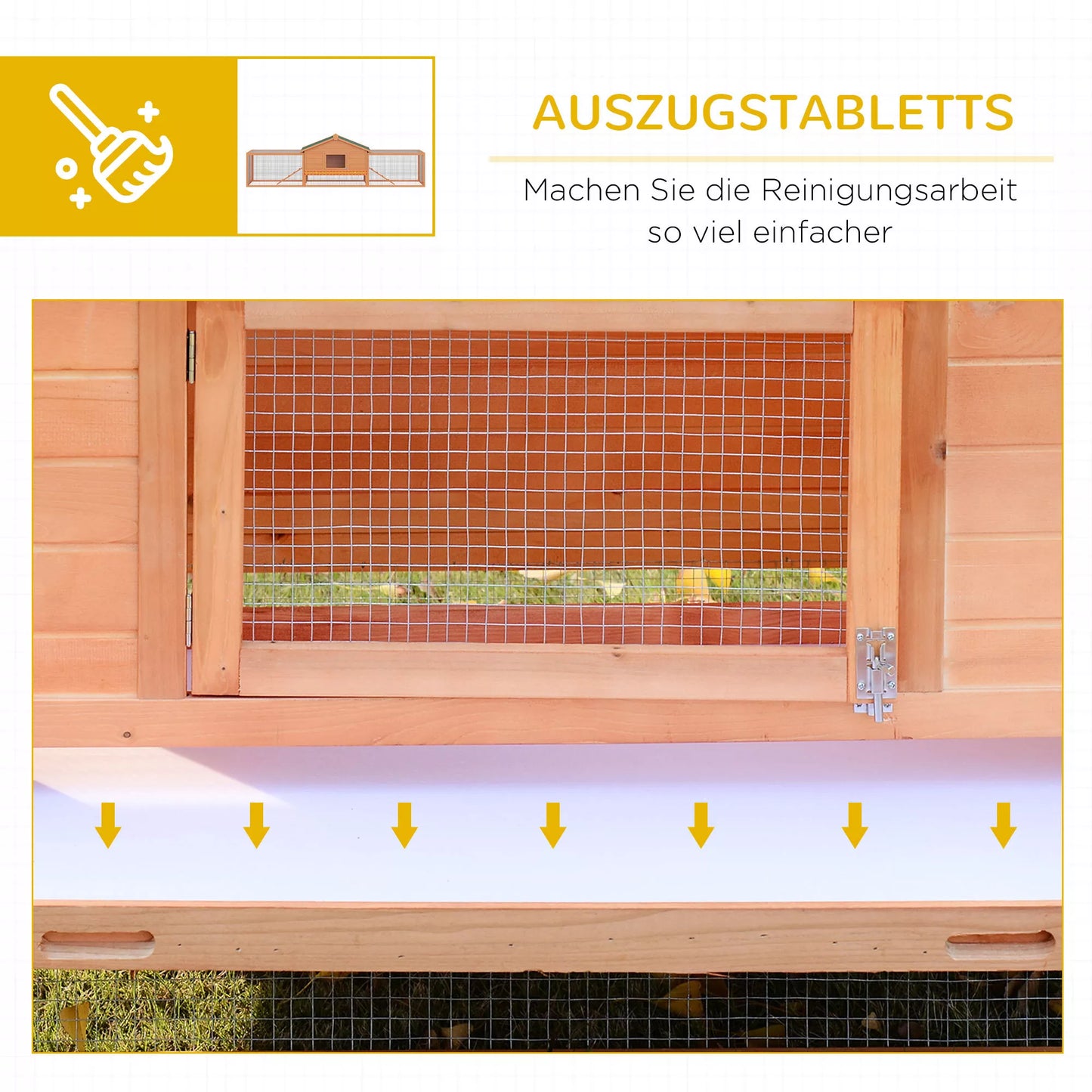 Mazo dzīvnieku kūts/būris ar 2 āra aplokiem, 2 rampām, 309 cm x 79 cm x 86 cm, dabīga + zaļa krāsa