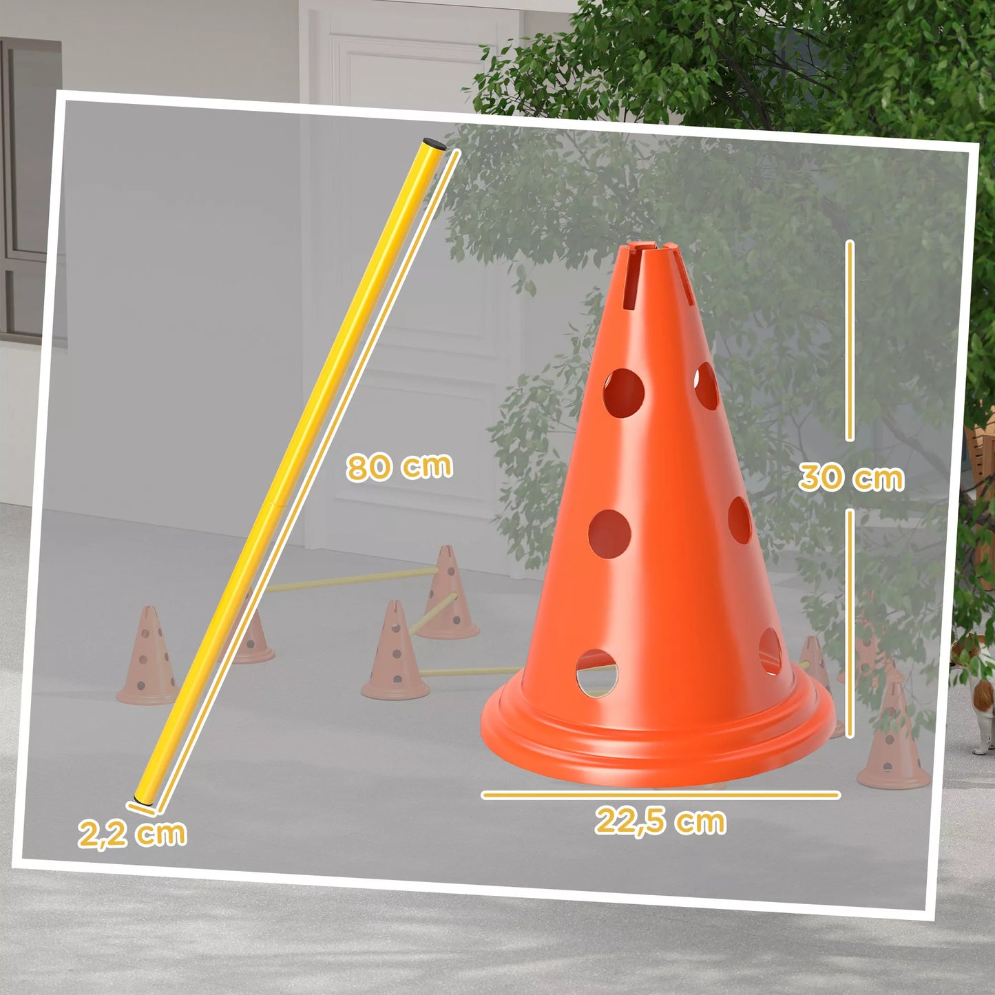 Agility rinkinys šunims, 6 dalių agiliti įranga šunų dresūrai, sudėjamų kliūčių rinkinys su 12 kūgių, 6 barjerų ir nešiojimo krepšiu