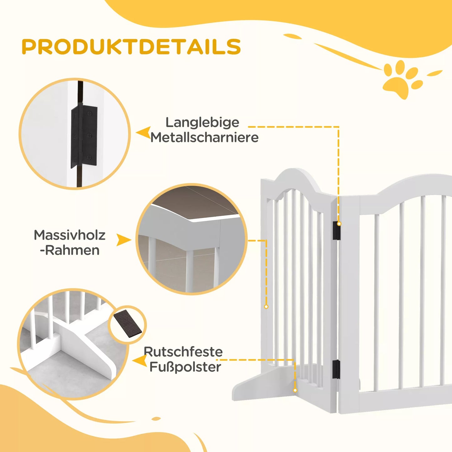 Sulankstomi, lankstūs, 5 sekcijų šunų aptvaro varteliai, masyvmedis/MDF, 254,5x29,5x61 cm, balti