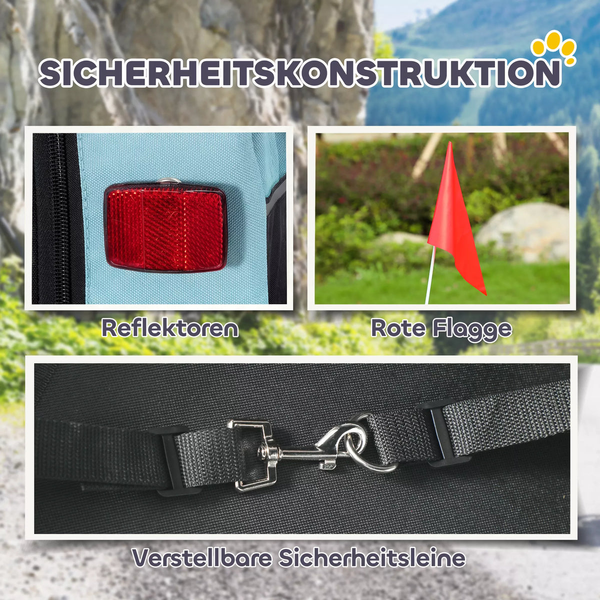 Kokkupandav koerte jalgrattakäru helkurite ja jalutusrihmaga, keskmise suurusega koertele kuni 20 kg, 143 x 70 x 90 cm, helesinine