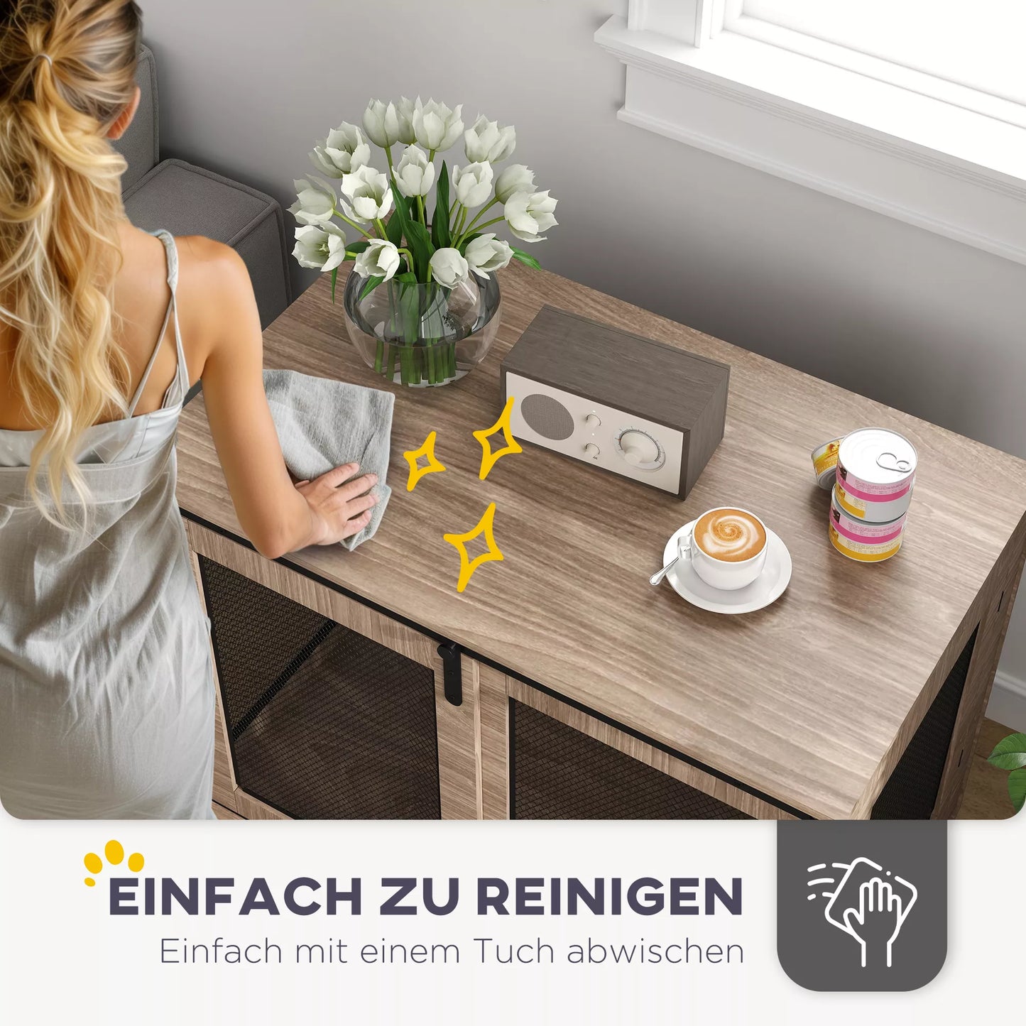 Šunų dėžė, transportavimo dėžė šunims, poilsio kampelis augintiniams, užrakinamos durys, 98 x 60 x 78 cm, šviesiai ruda