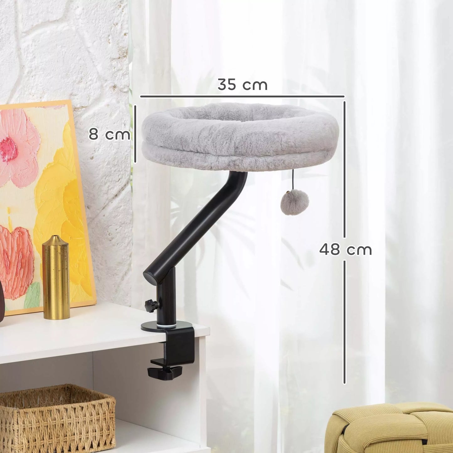 Katės stalinė lova, katės lova prie stalo su 360° pasukimu, reguliuojamu aukščiu, katės gultas su nuimamu, skalbiamu skalbimo mašinoje guoliu, katėms iki 6 kg, namų biurui, pilka