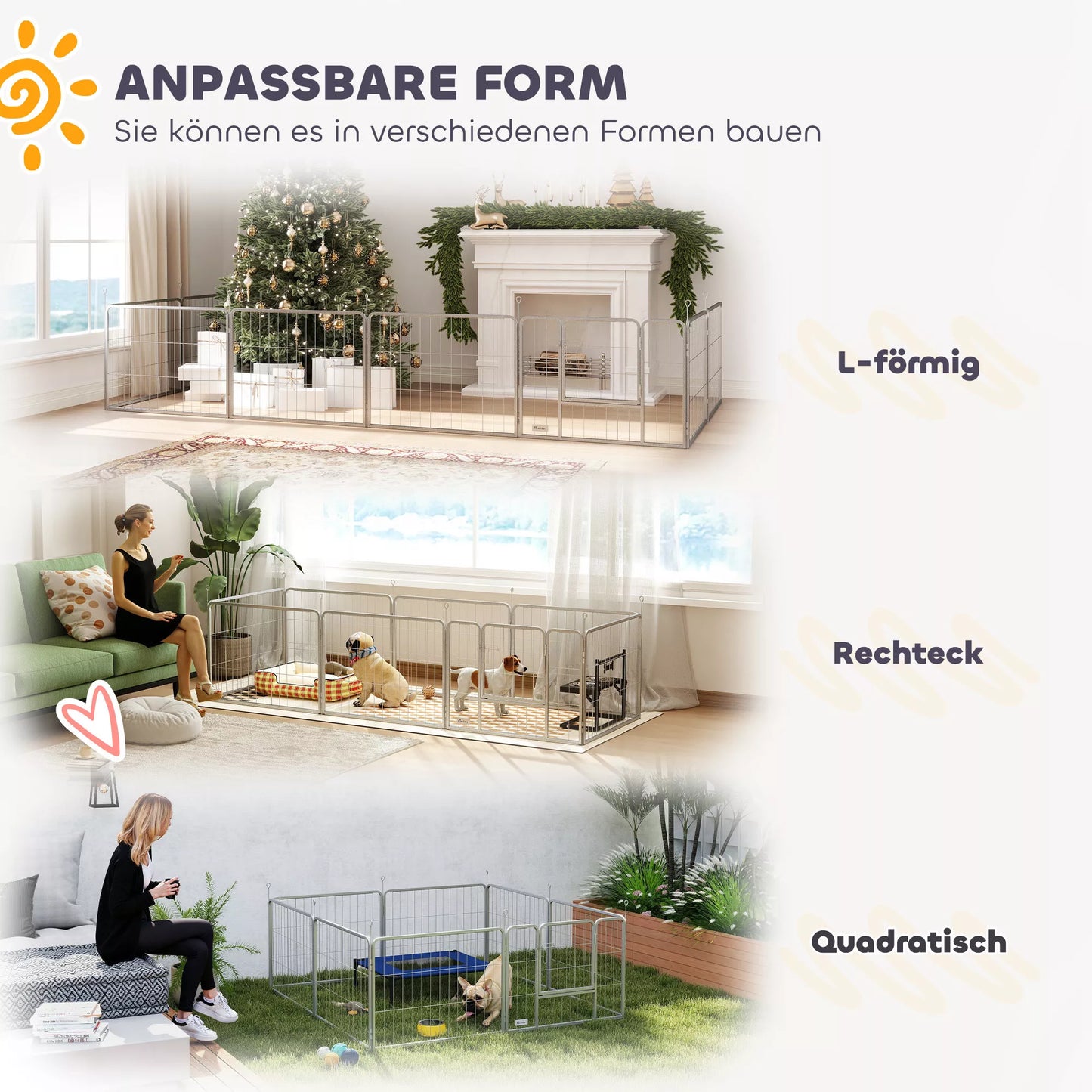 Dzīvnieku aploks, suņu žogs, mājdzīvnieku rotaļu laukums, elastīga pielāgošana, nerūsējošais tērauds