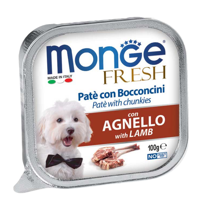 Monge Fresh pastēte suņiem ar jēra gabaliņiem 100g