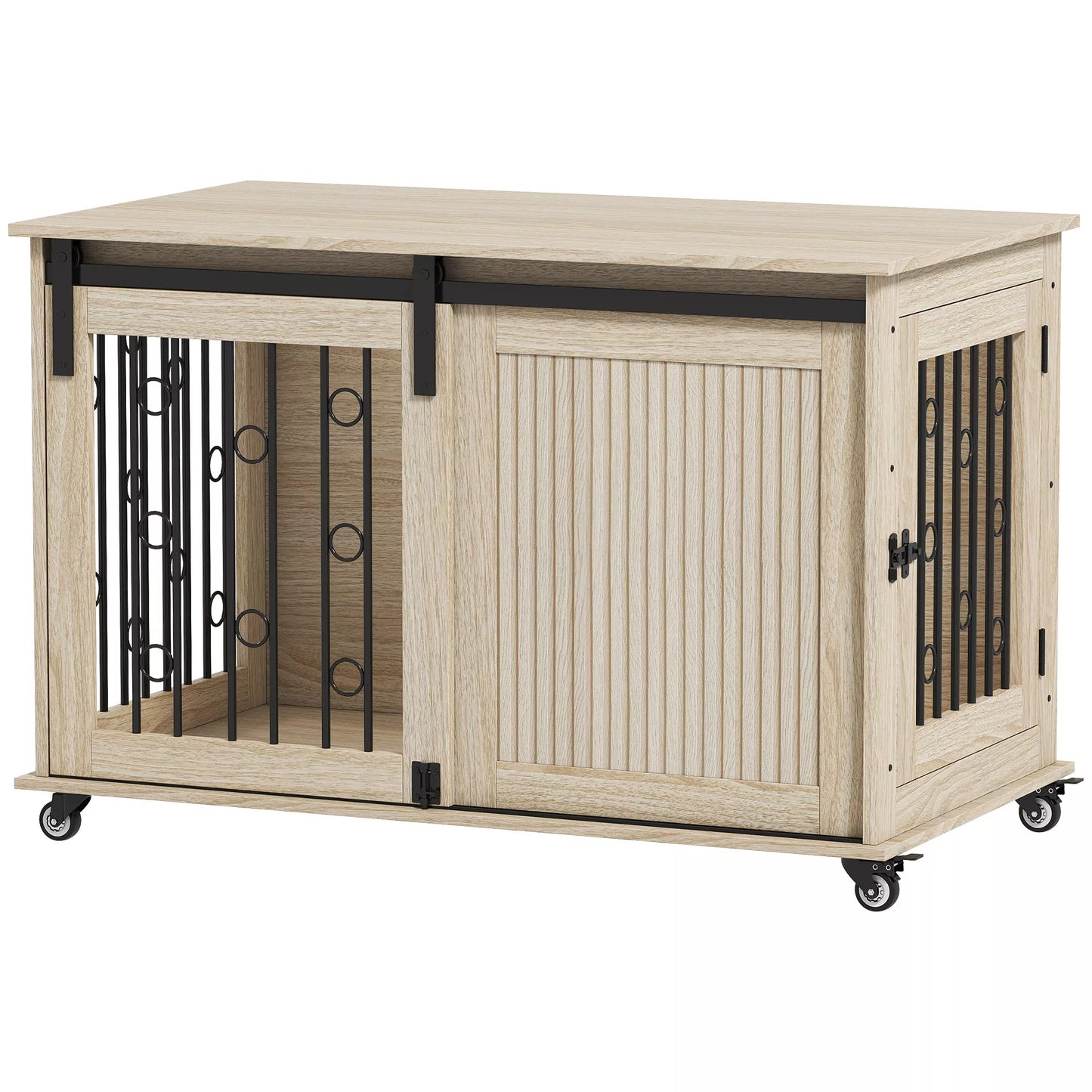 Šunų dėžė su ratukais, stumdomos durys, 100 x 56 x 65 cm, mediena, plienas