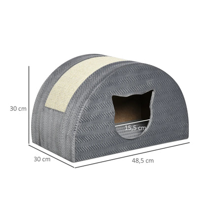 Katytės guolis su draskykle Katės lova Draskomasis namelis Kačių namelis Kačių butas, Sizalas, Pilkas 48,5 x 30 x 30 cm