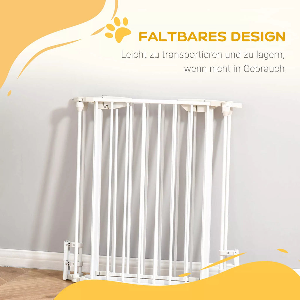 Šunų barjeras, laisvai pastatomas apsauginis gardelis 180 x 74,5 cm, sulankstomas šunų gardelis, durų apsauginis barjeras, laiptų gardelis, šunų atskyrimo gardelis laiptams, durims, virtuvei, koridoriui, 3 paneliai, baltas