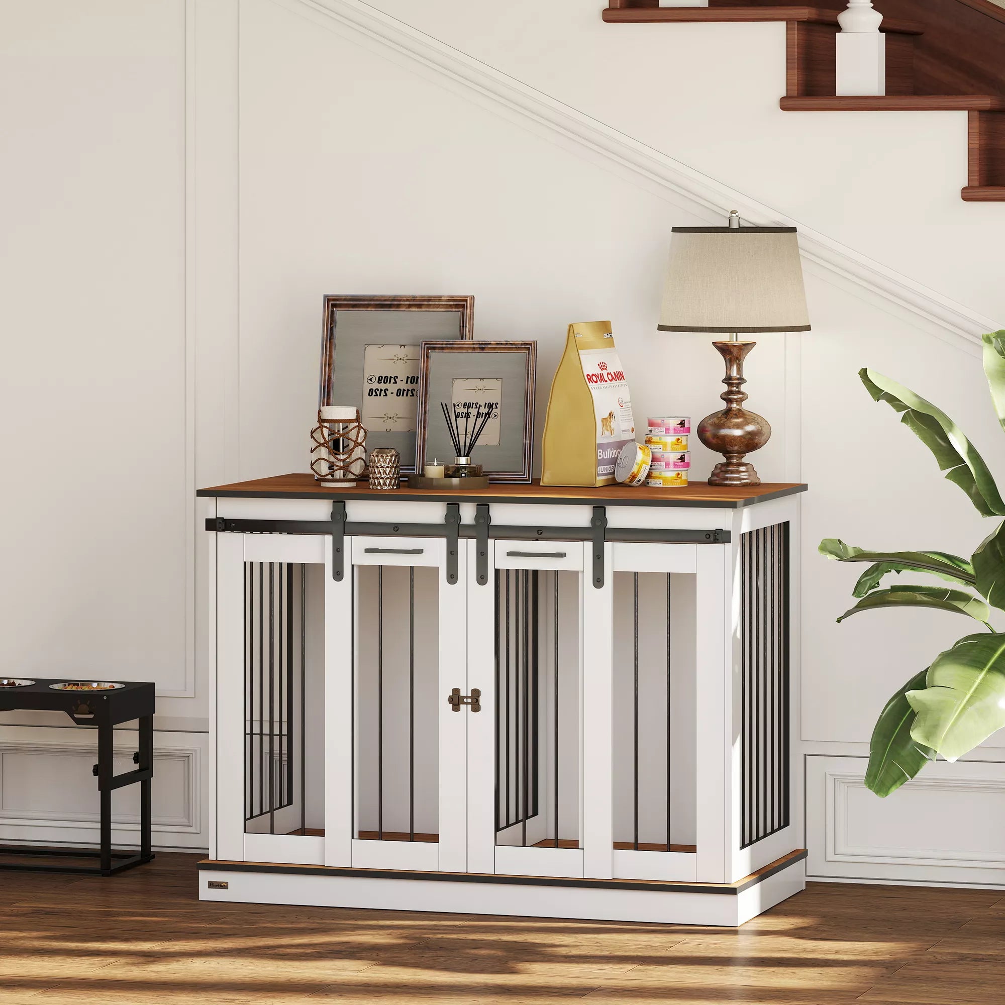 Suņu būris ar 2 durvīm, suņu transportēšanas kaste, rustikāls dizains, aizslēdzams, balts