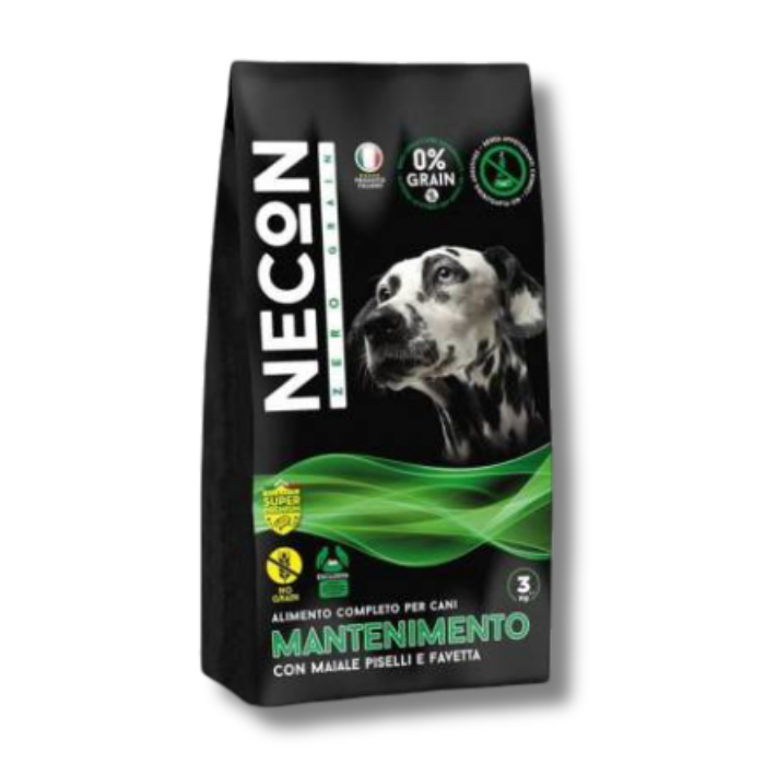 Necon Zero Grain Dog Mantenimento Pork, Pea, Horse Bean begrūdis sausas pašaras šunims su kiauliena ir žirniais