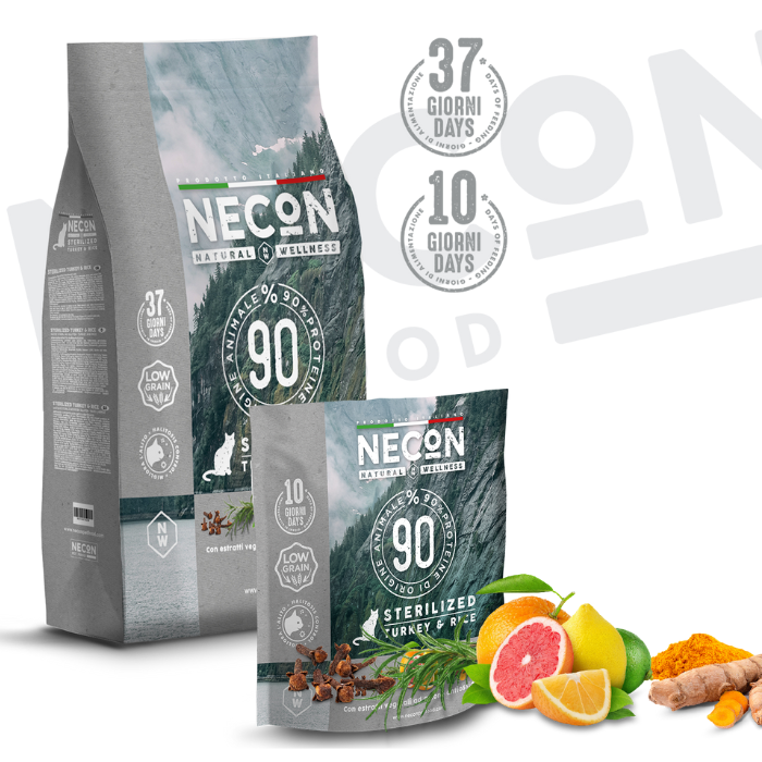 Necon Natural Wellness Cat Steril sausas pašaras sterilizuotoms katėms su kalakutiena ir ryžiais sudėtis