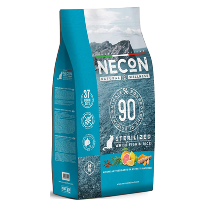 Necon Natural Wellness Cat Steril sausas pašaras suaugusioms katėms su balta žuvimi ir ryžiais