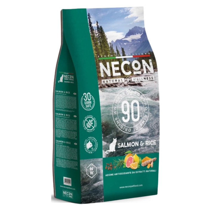 Necon Natural Wellness Adult Cat sausas pašaras suaugusioms katėms su lašiša ir ryžiais