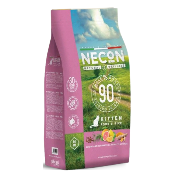 Necon Natural Wellness Kitten sausas pašaras kačiukams su kiauliena ir ryžiais