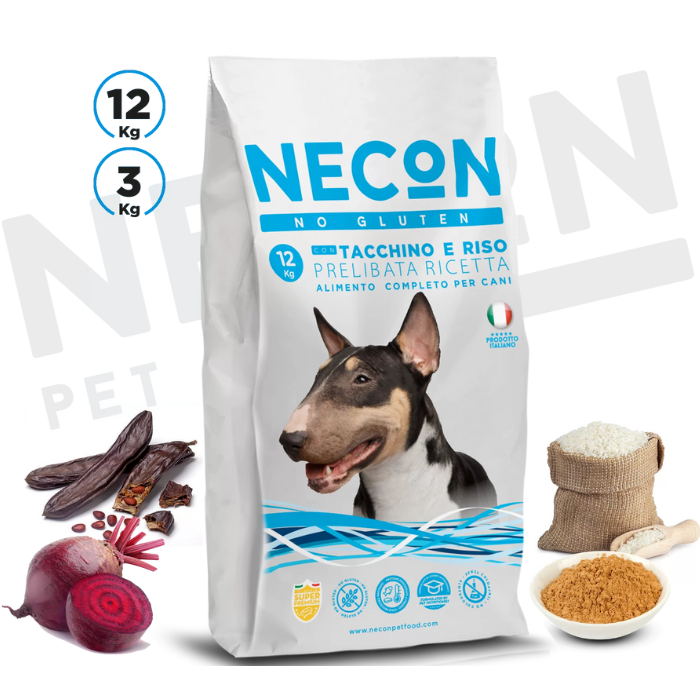 Necon No Gluten Dog Turkey and Rice sausas pašaras šunims be gliuteno su kalakutiena ir ryžiais