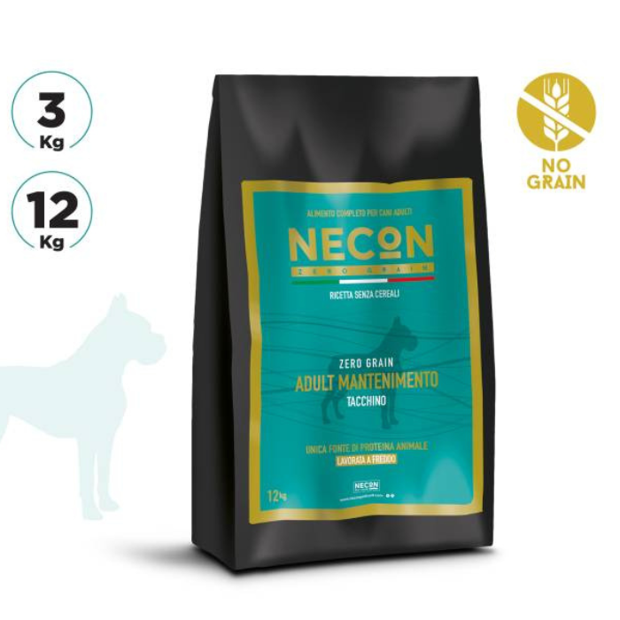 Necon Zero Grain Dog Mantenimento Turkey, Pea, Horse Bean begrūdis sausas pašaras šunims su kalakutiena ir žirniais 12kg