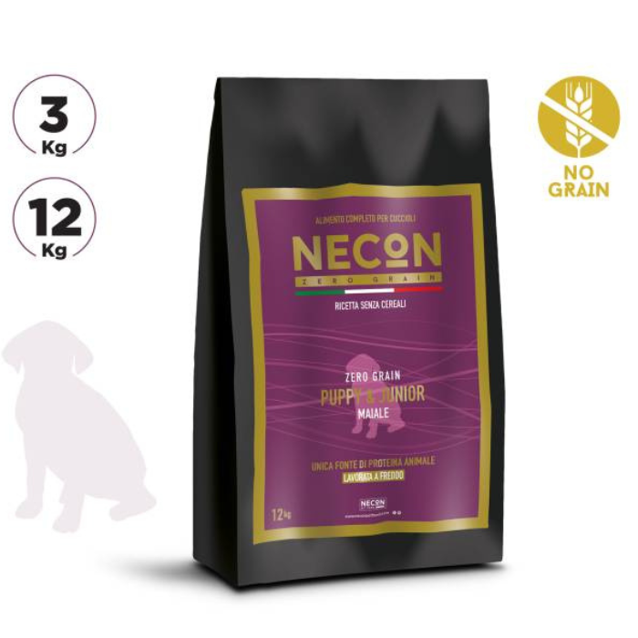 Necon Zero Grain Dog Puppy Pork, Pea, Horse Bean begrūdis sausas pašaras šuniukams su kiauliena ir žirniais