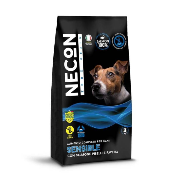 Necon Zero Grain Dog Sensibile Salmon, Pea, Horse Bean begrūdis sausas pašaras šunims su lašiša ir žirniais