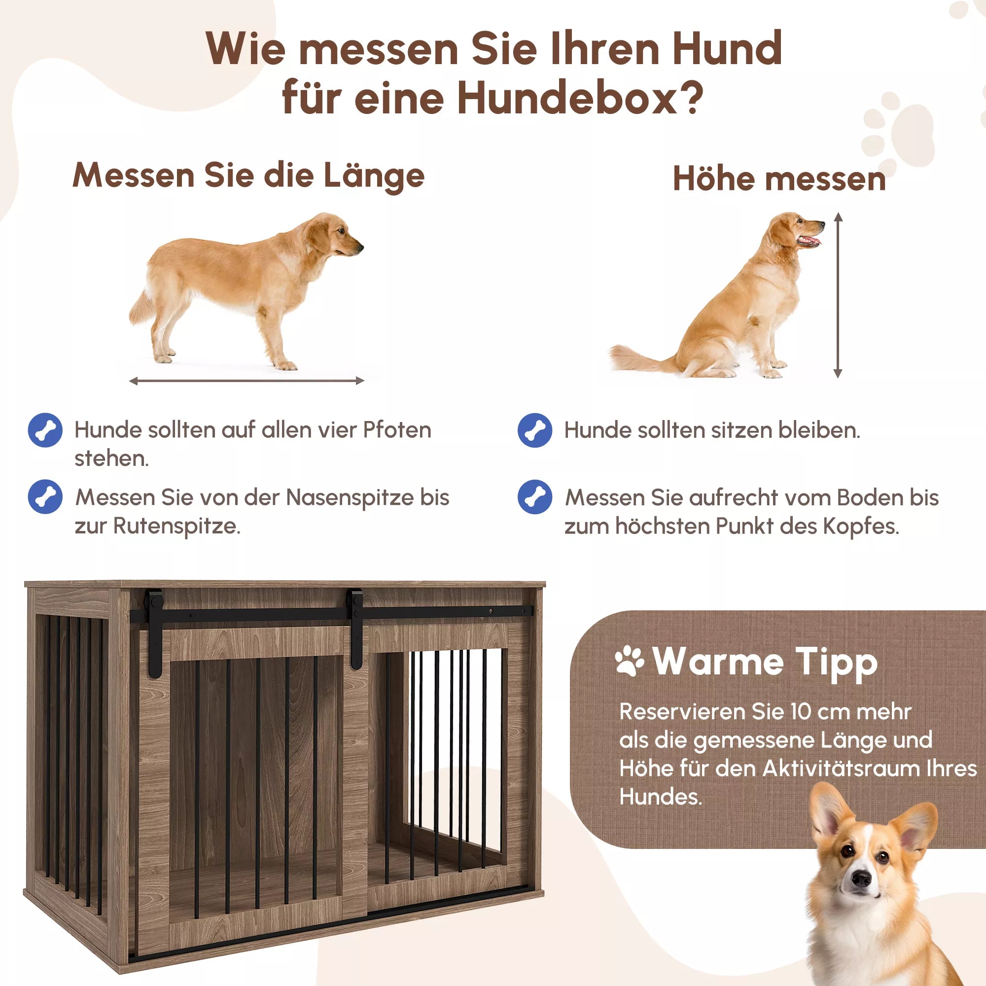 Suņu būris, aizslēdzams, koka imitācija, rustikāls dizains, 98 cm x 58 cm x 61 cm, valrieksts + melns