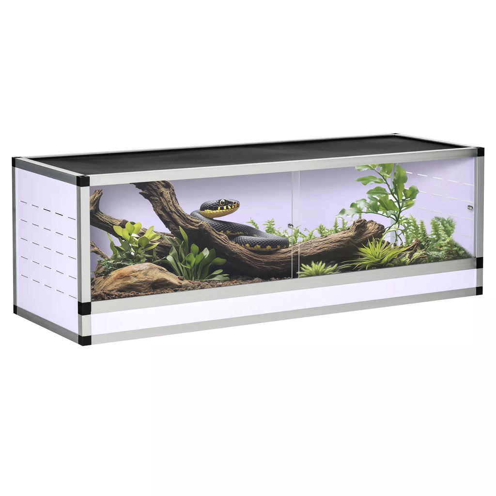 Aliuminio terariumas ropliams, varliagyviams, vorams. Roplių veisimo dėžutė. Tinklelinis terariumas. Baltas+Sidabrinis+Juodas. 120 x 40 x 40 cm