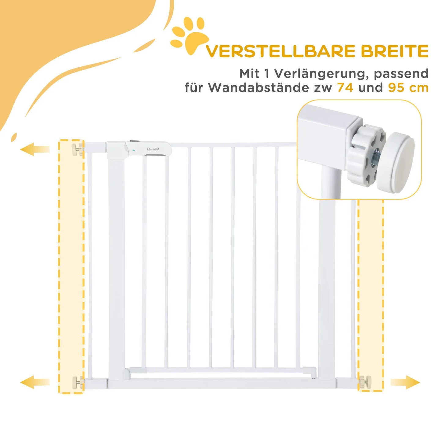 Apsauginiai varteliai, montuojami be gręžimo, reguliuojamas plotis 75-96 cm, atidaromi viena ranka, metaliniai, balti, automatiškai užsidarantys kūdikių apsauginiai varteliai