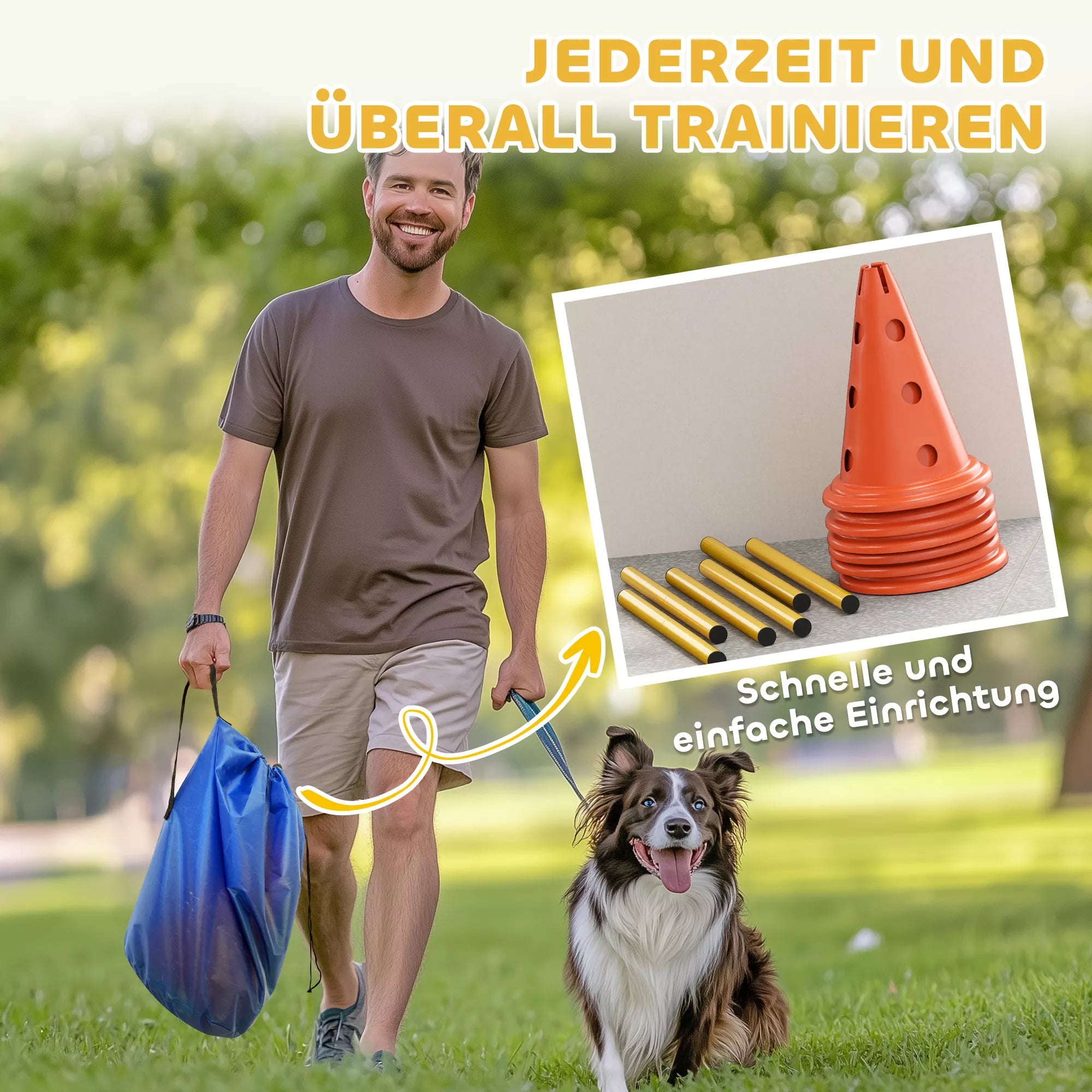 Agility rinkinys šunims 3 dalių agility įranga šunų dresūrai Stumiamų kliūčių rinkinys su 6 kūgiais 3 kliūtys Nešimo krepšys